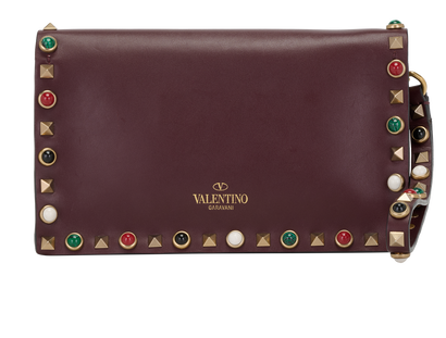 Valentino Rolling Rockstud Clutch, &pound;295, Accessories, Burgundy, Leather, Front view